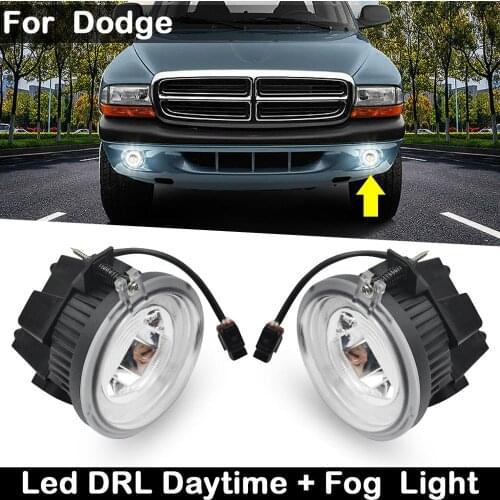 2Pcs For Dodge Dakota 2001-2004 Durango 2001-2003 Car Front High Brightness LED DRL Daytime Running Light And Driving Fog Lamp