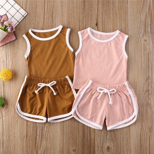 2020 Summer Newborn Baby Girls Boys Clothes Cotton Casual Sleeveless Tops T-shirt+Shorts Toddler Infant Tracksuits Outfit Set