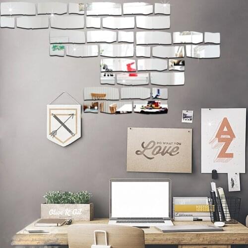 24pcs Brick Wall Sticker Self-adhesive Acrylic Mirror Sticker for Kids Rooms Decorative Sticker Silver