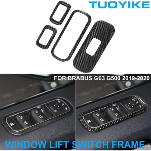 4PCS Real Carbon Fiber Inner Window Lift Switch Button Frame Panel Trim Sticker For Mercedes BENZ W464 G63 G500 G550 2019-2020