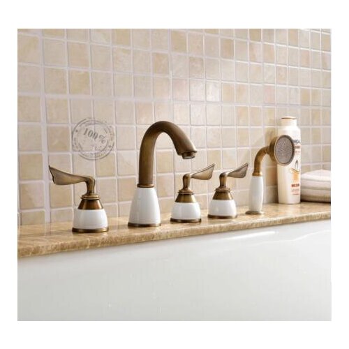 5pcs Antique Brass Bathtub faucet set, Golden bathroom faucet for hot and cold mixer,Chrome Sink faucet 3 handle 5 hole 5pcs/set