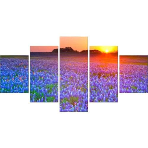 5 Pieces Fashion Purple Flower Sea Wall Art Painting Modern Lavender Living Room Wall Picture Home decoration painting Framed