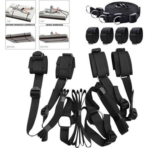BDSM Erotic Under Bed Bondage Strap Sex Slave Handcuffs Ankle Cuffs Open Legs Bedroom Binding Set Adult Game SM Couple Sex Tool