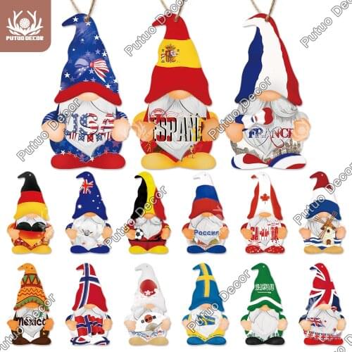 Putuo Decor National Flag Wood Sign Gnome Lovely American Wooden Plaque Country Hanging Sign Home Living Room Wall Decor Gift