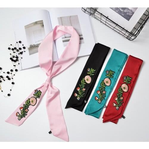 Long Silk Neck Scarf Women Embroidery Floral Skinny Stripe Colorful Ribbon Bag Handle Decoration Fashion Bandana NEW [1281]