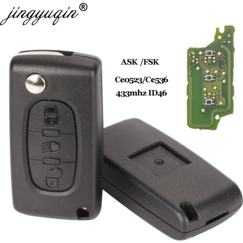 Jingyuqin ASK/FSK 433Mhz ID46 For Citroen C2 C3 C4 C5 C6 C8 3 Buttons light Flip Remote Car Key Fob VA2/HCA Blade CE0523 Ce0536
