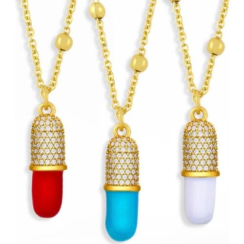 Capsule Chill Pill Zircon Gold Plated DIY Charm Necklace Oil Drop Enamel Ice Pill Capsule Pendant Necklace