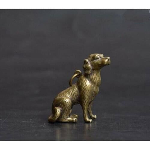 Chinese Old Collectibles pure brass lucky Zodiac dog statue pendant