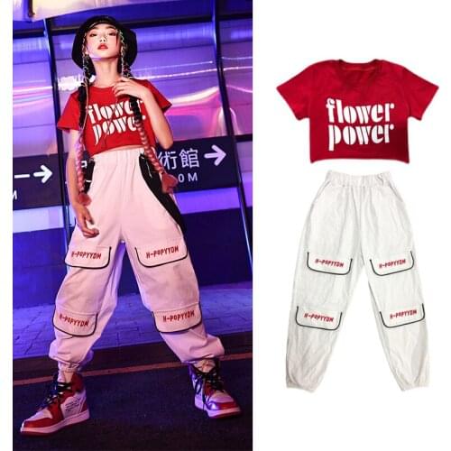 Girls Jazz Dance Costumes Red Top Loose Pants Suit ChildrenS Day Modern Dance Hip Hop Clothing Performance Dance Wear DN8540