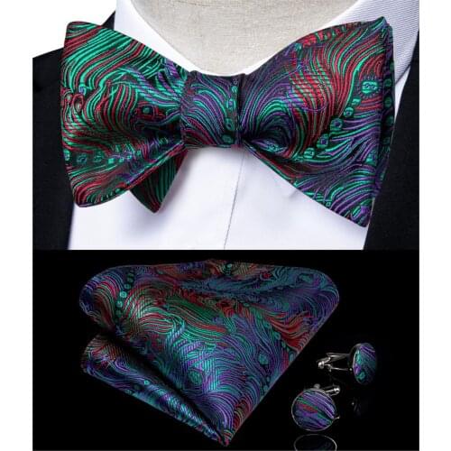 Red Green Novelty Bowtie for Men Silk Ajustable Butterfly Hanky Cufflink Bowtie Set for Wedding Party DiBanGu New Design JM-094
