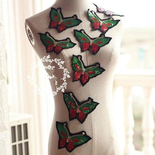 10 Pcs Sequins Embroidery Lace patch lace fabric applique diy clothes collar Brooch flower butterfly decoration DIY badges