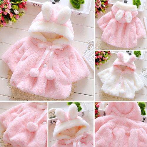 Emmababy Kids Baby Girls Clothes Rabbit Bunny Ear Hooded Coat Warm Jacket Cloak Snowsuits Children Outwear