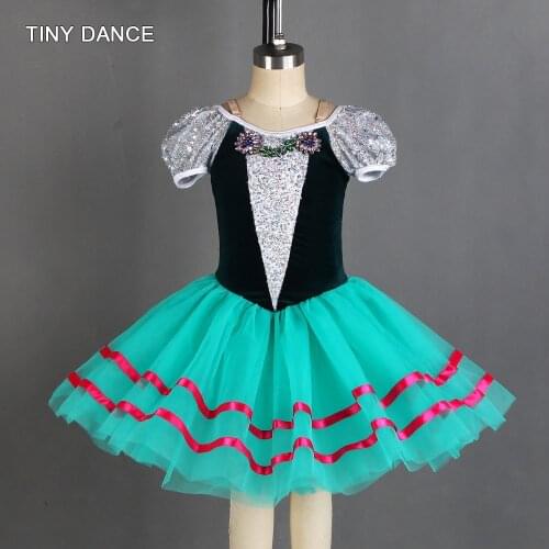 Top Selling Child & Adult Short Sleeve Ballet Dance Tutu Stretch Velvet Bodice with Green Tutu Skirt Girls Ballerina Tutus 20803