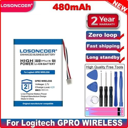 LOSONCOER 480mAh Replacement Battery For Logitech GPRO WIRELESS 240 Wireless Mouse Batteries 3-wire plug Replace battery