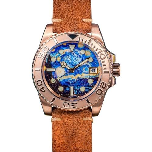 SHIRRYU Mens Diver Watches Men Automatic Watch Luxury Bronze Mechanical Wristwatch 200M Waterproof Luminous Chronograph Bezel