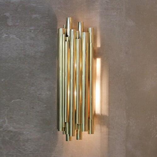 High-grade luxurious Postmodern Simple industrial sconces vintage wall lamp Golden Water Pipe Tube wall lights hallway home