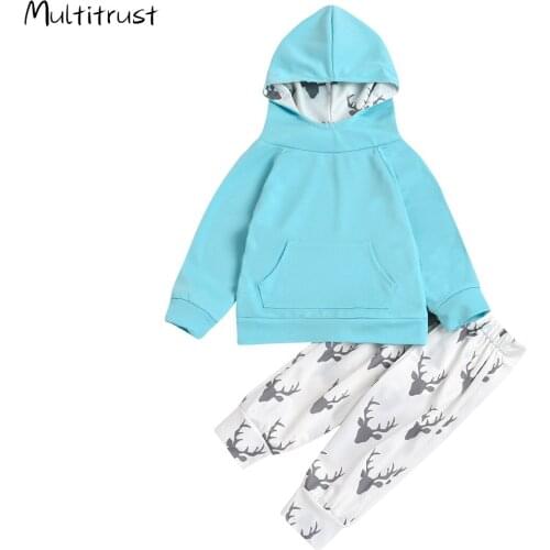 Baby Girl Clothes Fashion Outfit Set Long Sleeve Hoodie+Elk Print Pants 2pcs Set for Kids Boys Girls 2020
