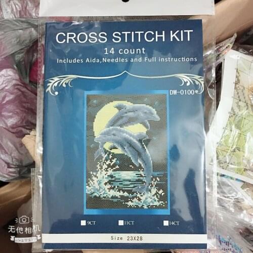 Oneroom,Needlework,Embroidery,DIY Animal Painting,Cross stitch,kits,14ct two dolphins Cross-stitch,Sets For Embroidery