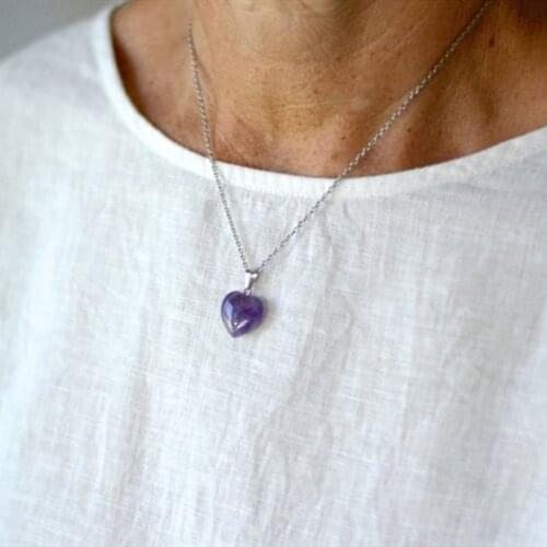 Heart Shape Stone Rock Natural Quartz Healing Point Chakra Pendant Necklace 15-20mm Women Jewelry