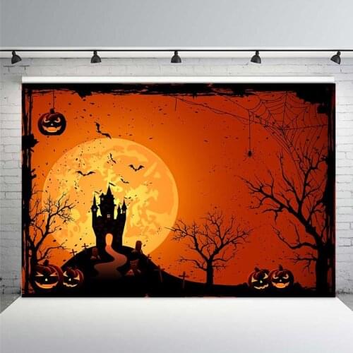 Christmas Photography Backdrop Wall Background Halloween orange pumpkin spider bat castle id backdrop studio photobooth props