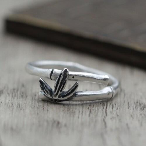 S990 silver lady bamboo single ring rings are Thai silver jewelry Retro Vintage personality ring