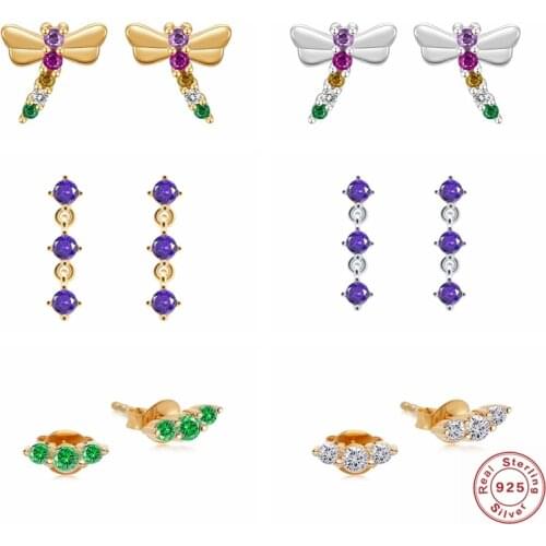 S925 Sterling Silver Aretes Rainbow Zircon Stud Earring For Womens Earring Luxury Mini Piercing Pendientes joyeria Fine Jewerly