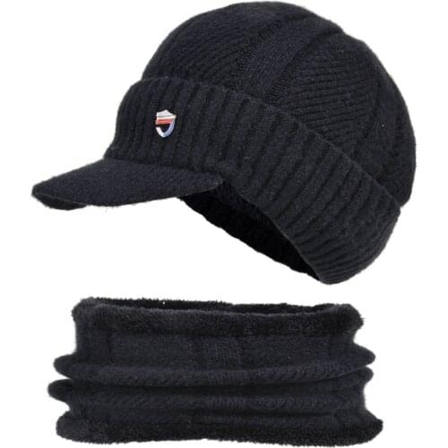 New Men Scarf Hats Winter Beanies Cold Resistant Windproof Soft Woolen Knitted Hat Warm Suit Double Layers Male Cap