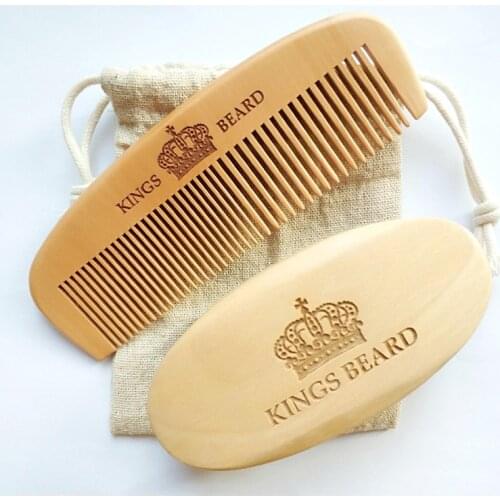 Boar Bristle Beard Brush&Peach Wood Wide/Fine Tooth Comb No Handle 15.5CM Long Comb For Men Hair Beard Care Engrave Logo