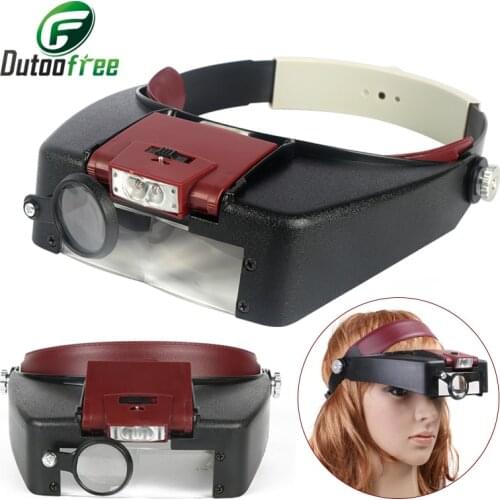 Hotsale Loupe Microscope Helmet Style Magnifier Glass Magnifying Glasses Lupas Con Luz LED lights Reading or Repair Use