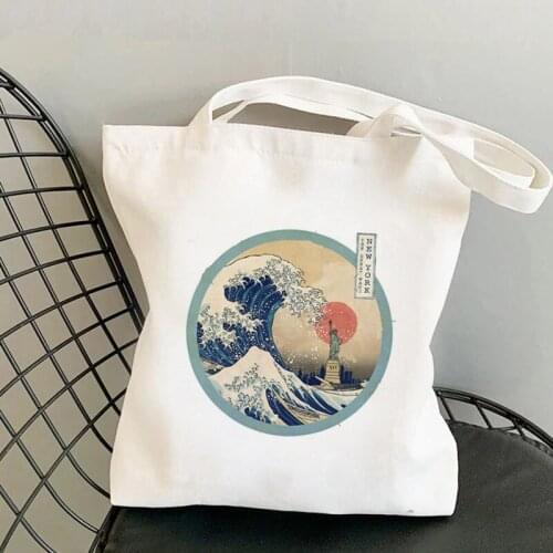 2021 Shopper The Great Wave New York Printed Tote Bag women Harajuku shopper handbag girl Shoulder shopping bag Lady Canvas Bag