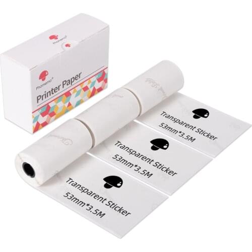 Phomemo Thermal Self-Adhesive Paper For M02 M02S M02Pro Mini Printer Black on Transparency Paper 53mm*3.5M , 3-in-1 Set