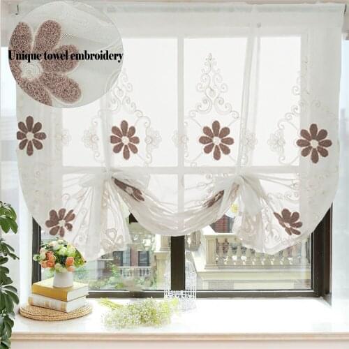 Tulle Curtains For Kitchen Three-dimensional Embroidery Roman Curtains Blinds For Living Room Bedroom Decor Short Voile Curtains
