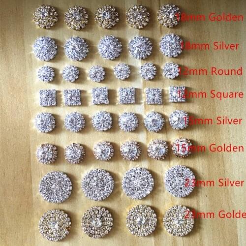 CJSIR 10Pcs Silver Tone Clear Crystal Rhinestone DIY Invitation Card Embellishments Flatback Metal Buttons Accessories Decors