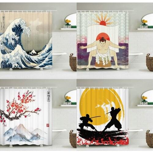 Waterproof Polyester Fabric Shower Curtain Japanese Painting Samurai 3d Printing Bathroom Decoration Shower Curtains