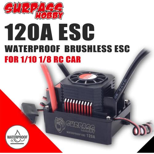 SURPASS HOBBY 120A ESC Waterproof Brushless Electronic Speed Controller Sensorless for for 1/8 RC Car 4076 4068 Brushless Motor