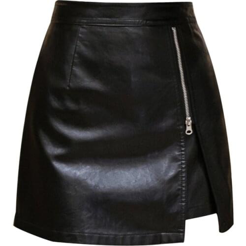 XinCoolEr 2021 Summer High Waist Zipper Leather Black Skirts Split Temperament Formal Women A Line Mini Skirt Sexy