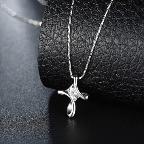 Pretty 925 sterling silver Platinum fine charms Crystal Cross Pendant Necklaces for woman man fashion Jewelry party wedding gift
