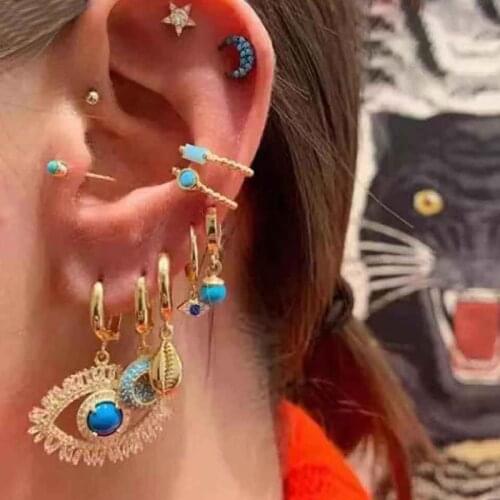 2020 New 11Pcs/Set Turkish Evil Eye Drop Earrings for Women Bohemian Fashion Gold Color Geometric Rhinestone Earring Set Jewelry