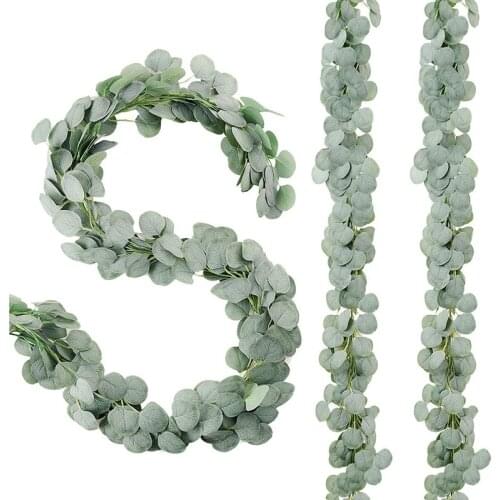 3 Pack Artificial Eucalyptus Garland Greenery Eucalyptus Vines Faux Silver Dollar Eucalyptus Strands for Wedding Decor