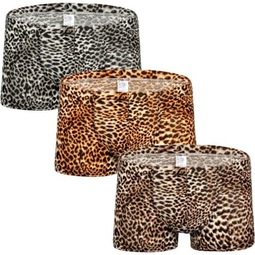 3PCS/Lot Sexy Mens Underwear Boxers Breathable Leopard Print Boxer Shorts Trunks Low Rise Underpants Bulge Pouch Homme Panties