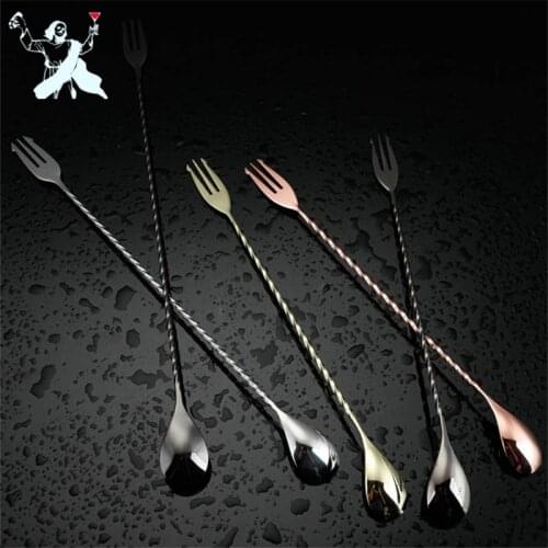 30/40/50cm Cocktail Spoon Bar Spoon 304 Stainless Steel Mixing Spiral Pattern Bar Tool Bartender Tools Spoon With Fork
