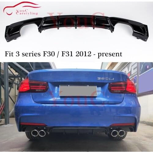 4-outlet Rear Diffuser ABS Plastic Black Bumper Lip Splitter for BMW F30 Sedan 320i 328i 330i 335i 2012 - 2019 M-performance