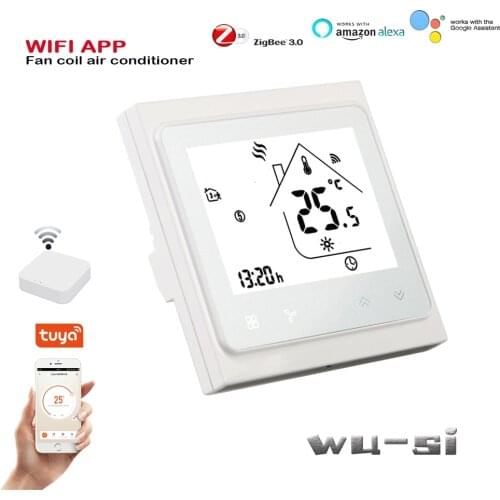 95-240VAC Tuya wifi Zigbee thermostat 2P fan coil thermostat control valve for heating or cooling