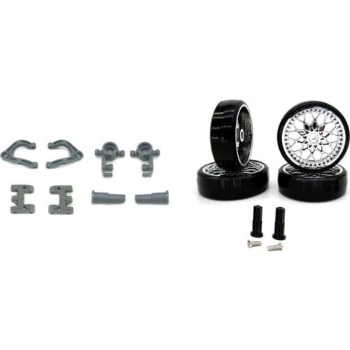 1 Set Upper Lower Swing Arm Steering Cup Wheel Adapter & 1 Set Hard Pattern Drift Tire Tyre Wheel