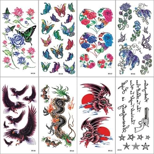 Watercolor Flash Temporary Dragon Bird Men Tatoo Sticker Waterproof Butterfly Flower Women Girl Tattoo Body Art Painting Tattoos