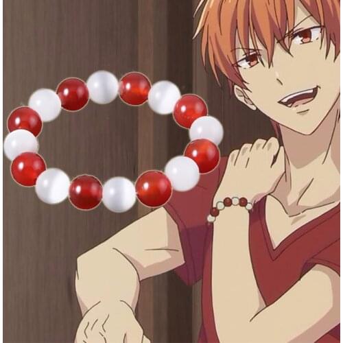 Anime Fruits Basket Souma Kyo Bracelet White Red Hand Crystal Beads Agate Bangles Cosplay Costume Props Jewelry
