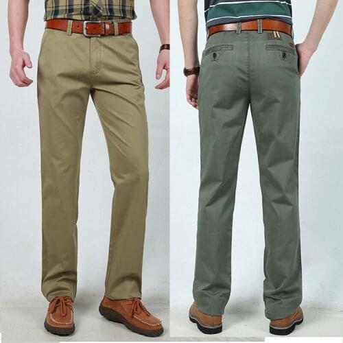 Businessmen Work Casual trousers male long Straight Pure cotton Plain color full length pants Black Army Green Khaki plus size
