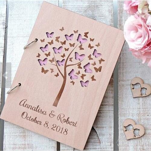 Customize rustic butterfly wedding love family tree wood guest books birthday baptism guestbooks Reception baby shower albums