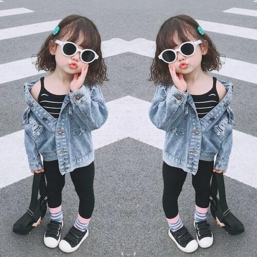 Retro Children Jeans Jackets For Girls Denim Coat Ripped Boys Jackets Coats Kids Denim Coat Spring Autumn Baby Girls Jackets