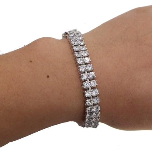 Double two raw tennis chain hip hop shiny cubic zirconia bracelet sparking bling iced out CZ bling tennis bracelet for men 19cm